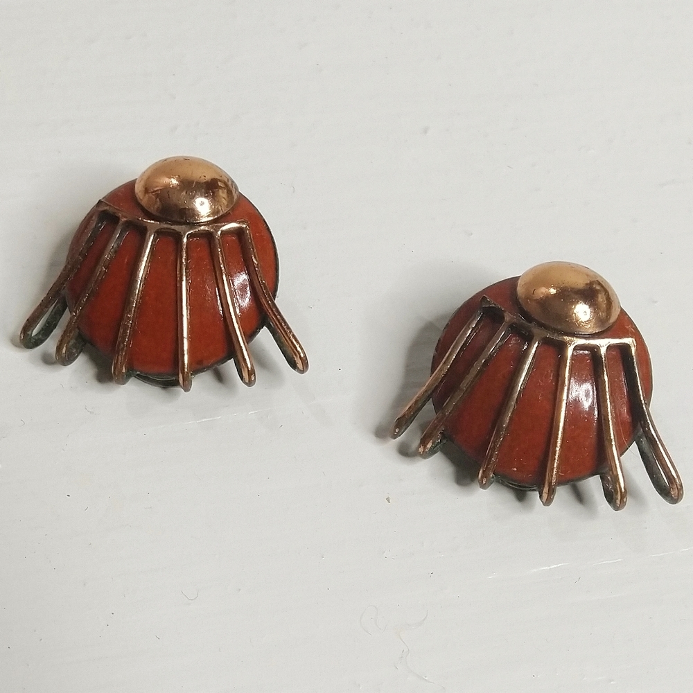 Matisse Vintage designer earrings copper enamel - Picture 2 of 3